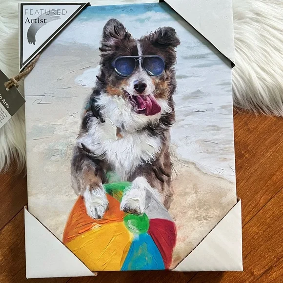 NWT Dog at Beach with Beachball Canvas Wall Art by Studio Arts - Picture 3 of 10